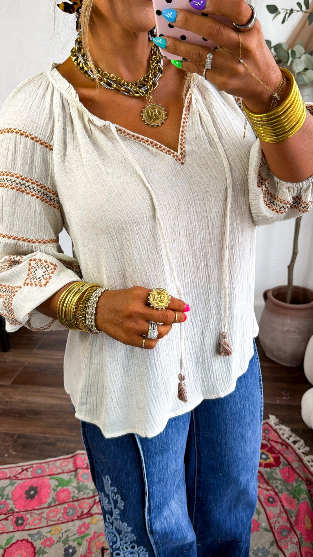 Simply Sweet Blouse, Natural/Rust