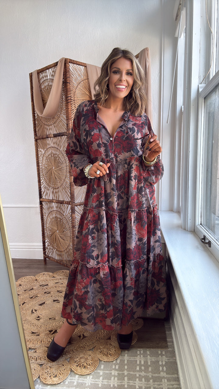 The Doris Bloom Midi Dress, Sand