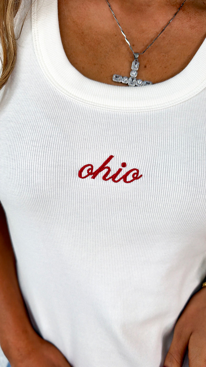 "OH" Patch Tank Top, White