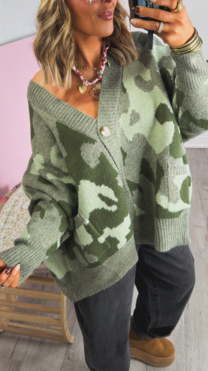 Camo Chill Cardigan, Olive