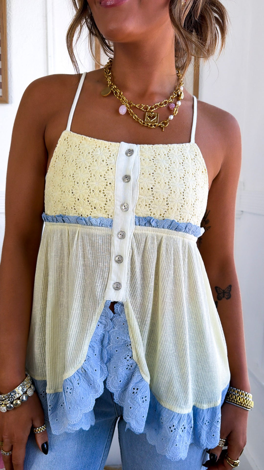 Cielo Babydoll Tank, Lemon