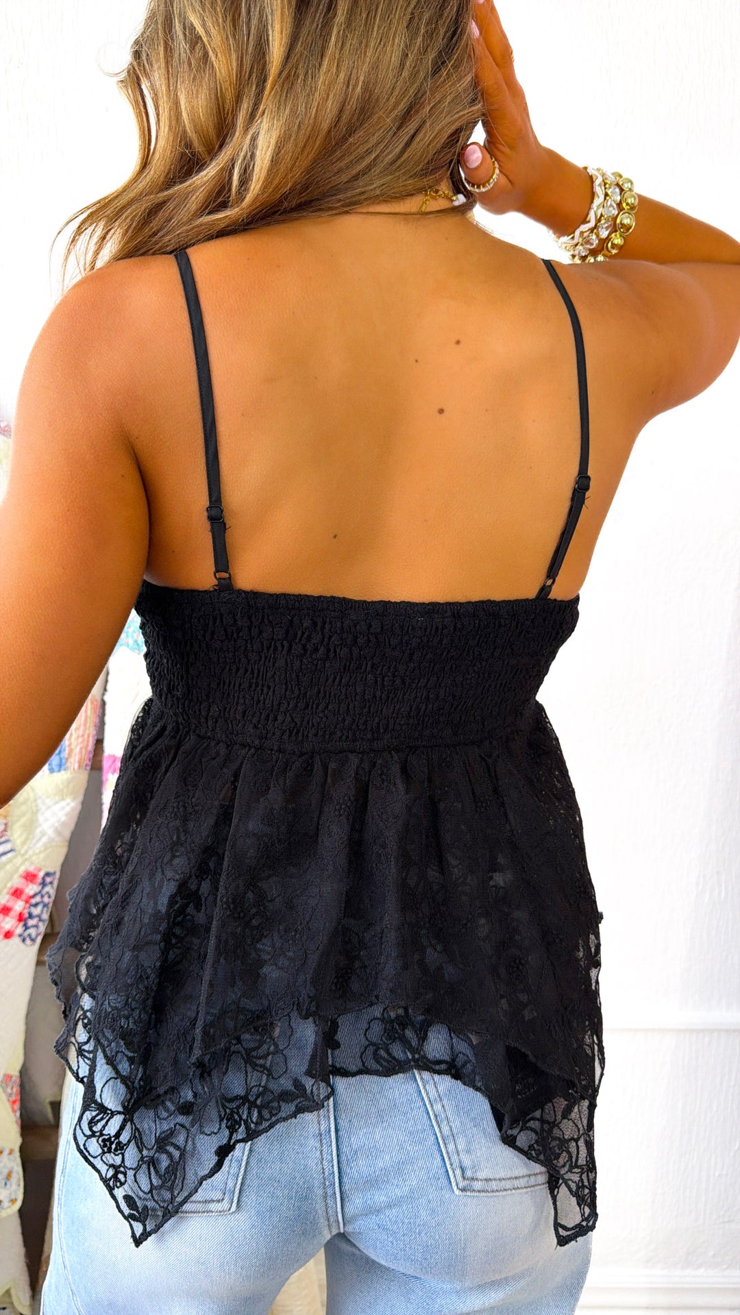 Drapey Lace Padded Tank Top,  Black