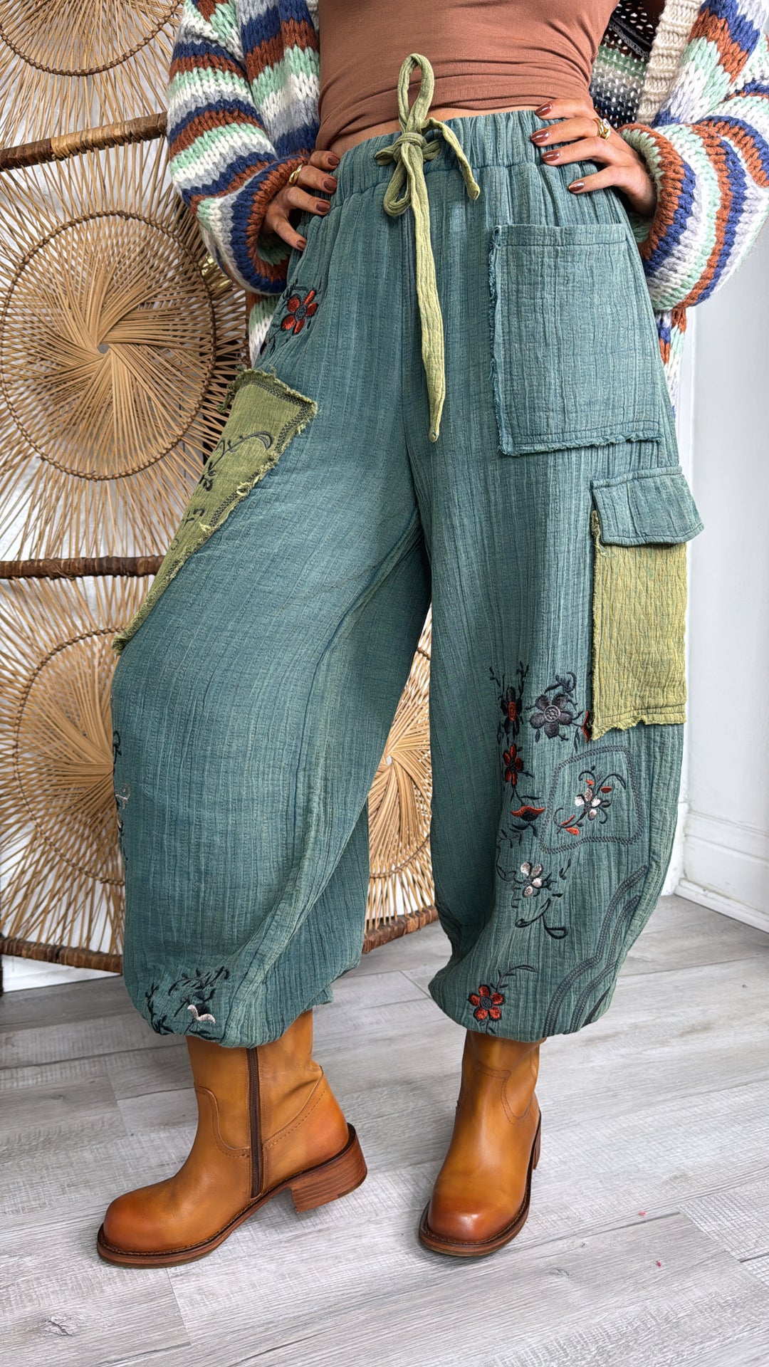 Terra Embroidered Jogger, Forest Teal