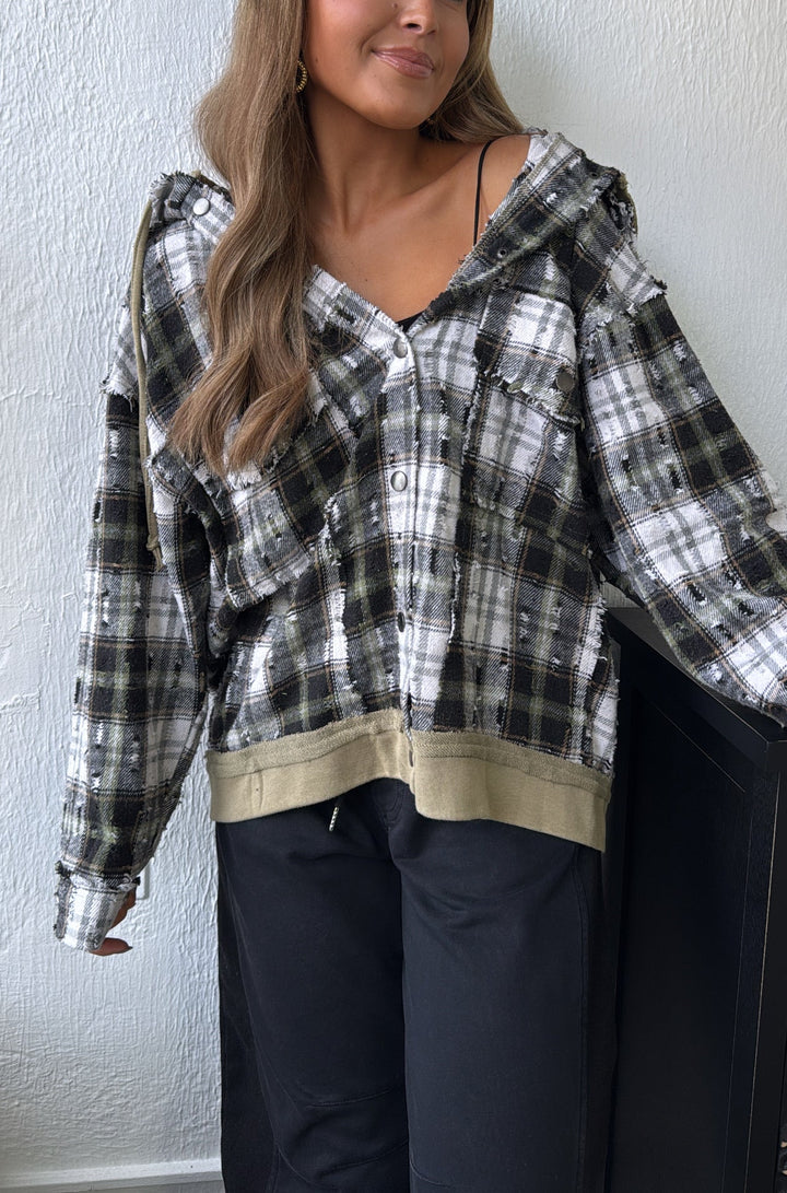 Birch Cabin Flannel Top, Olive/ Black