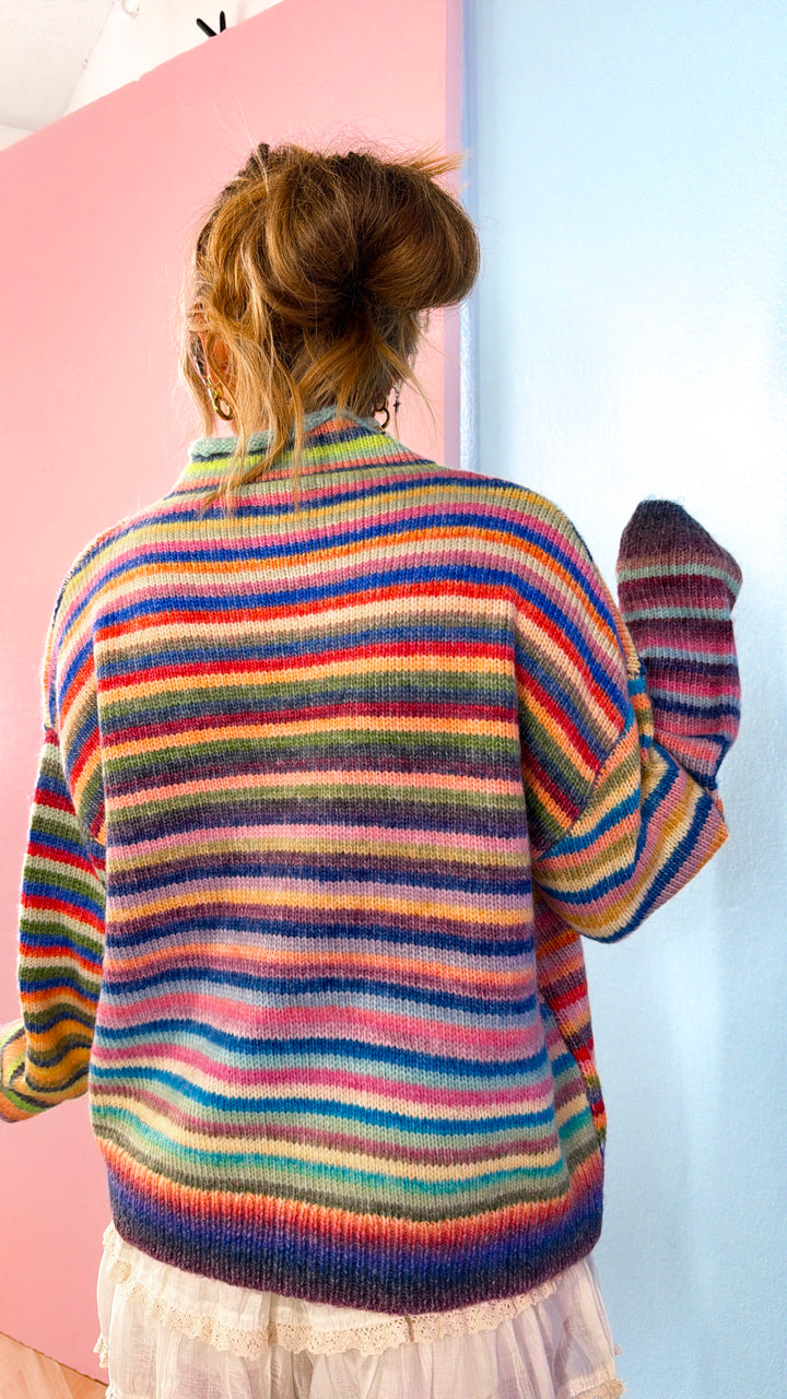 Watercolor Palette Knit Sweater, Rainbow