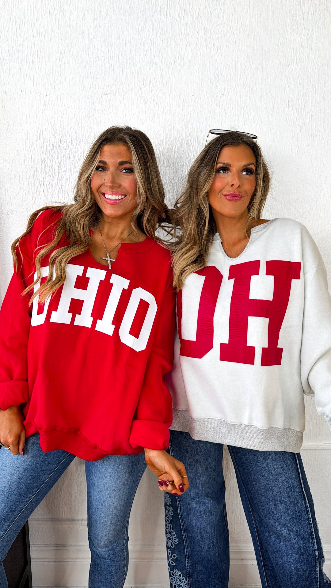 Reversible Split Crewneck, Red/White