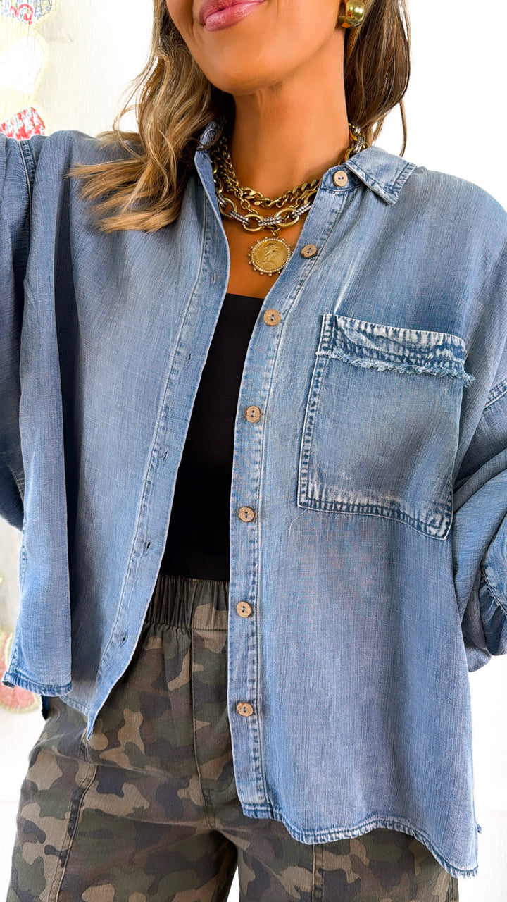 Daisy Jane Denim Button Up, Lt Denim