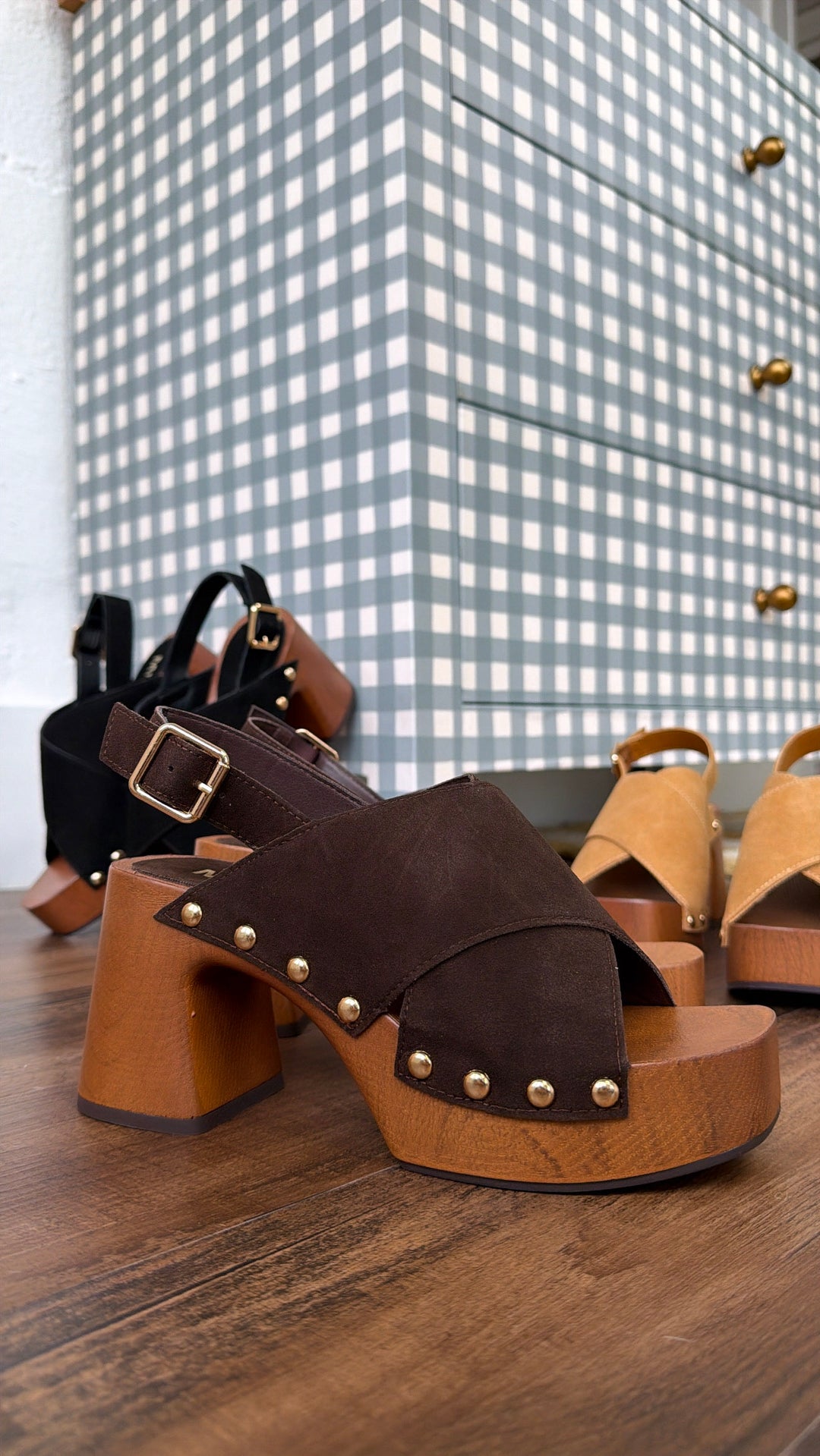 Suede Studded Heel, Chocolate