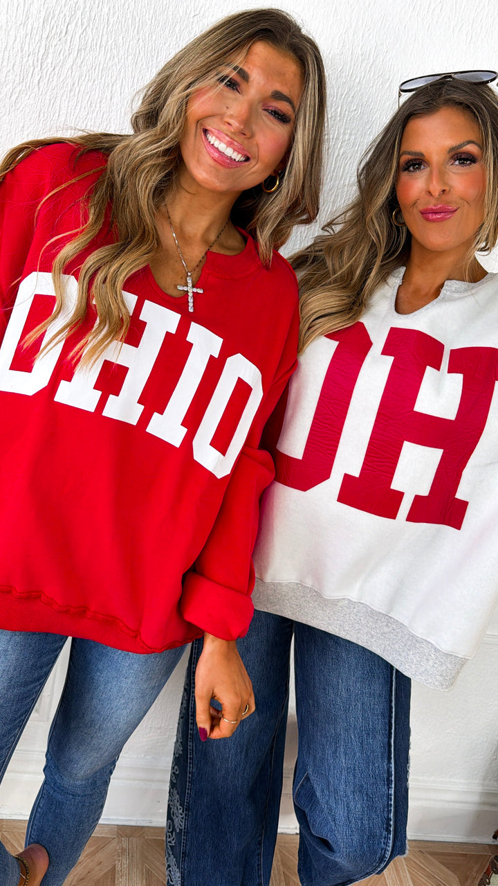 Reversible Split Crewneck, Red/White