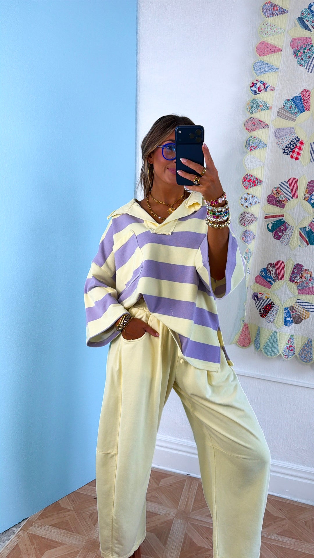 East Coast Rugby Stripe Top, Lemon/Lavender