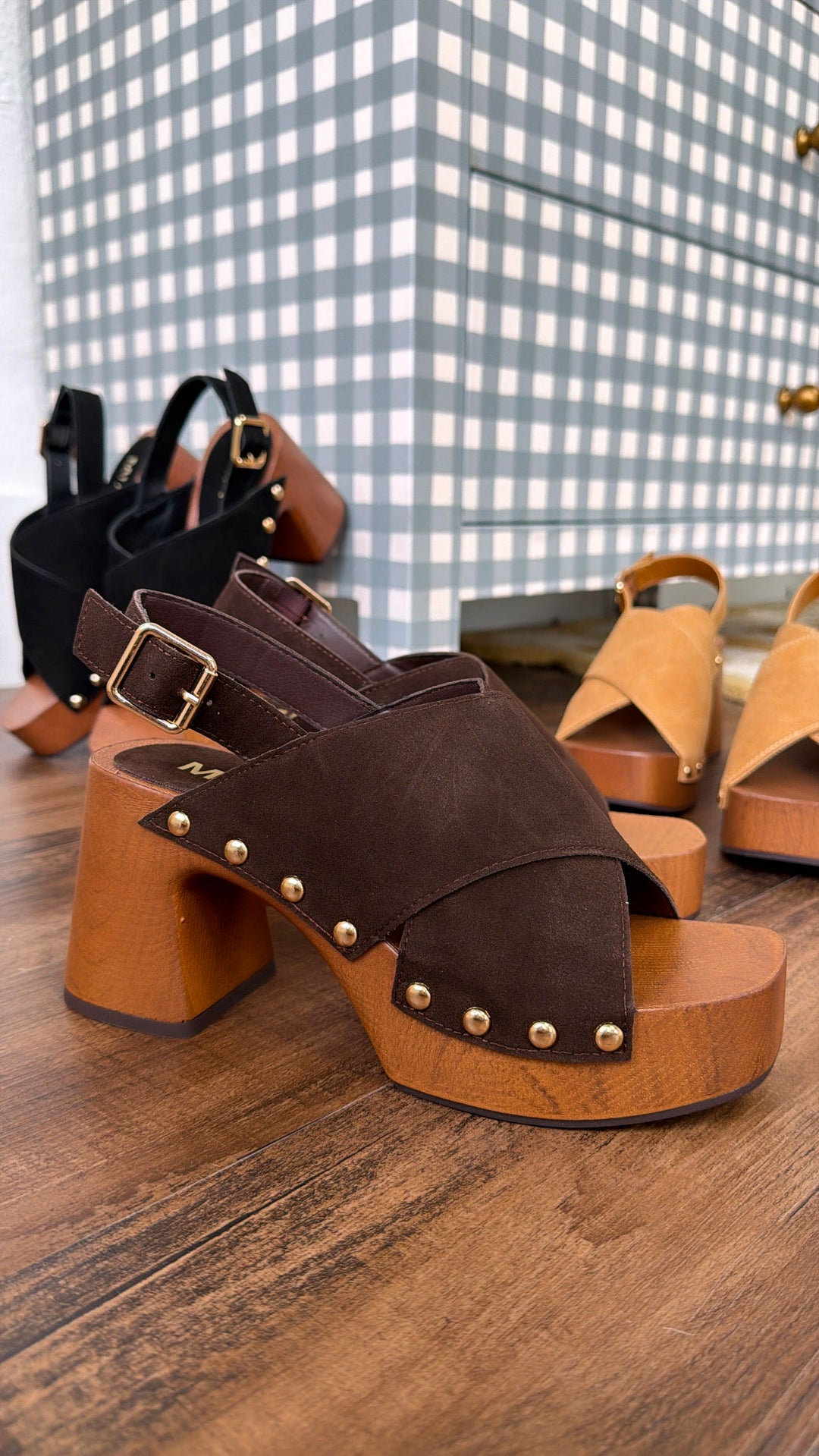 Suede Studded Heel, Chocolate