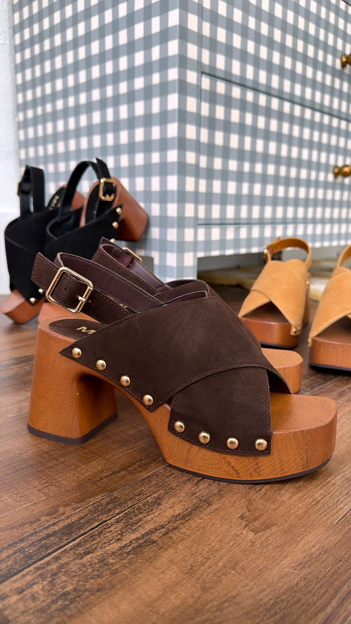 Suede Studded Heel, Chocolate