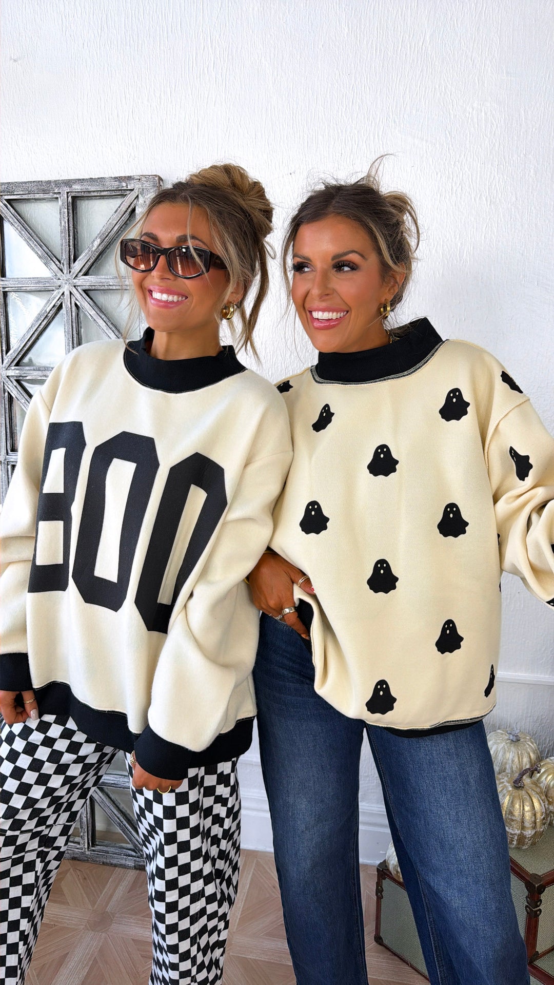 Reversible Boo Crewneck, Ivory/ Black