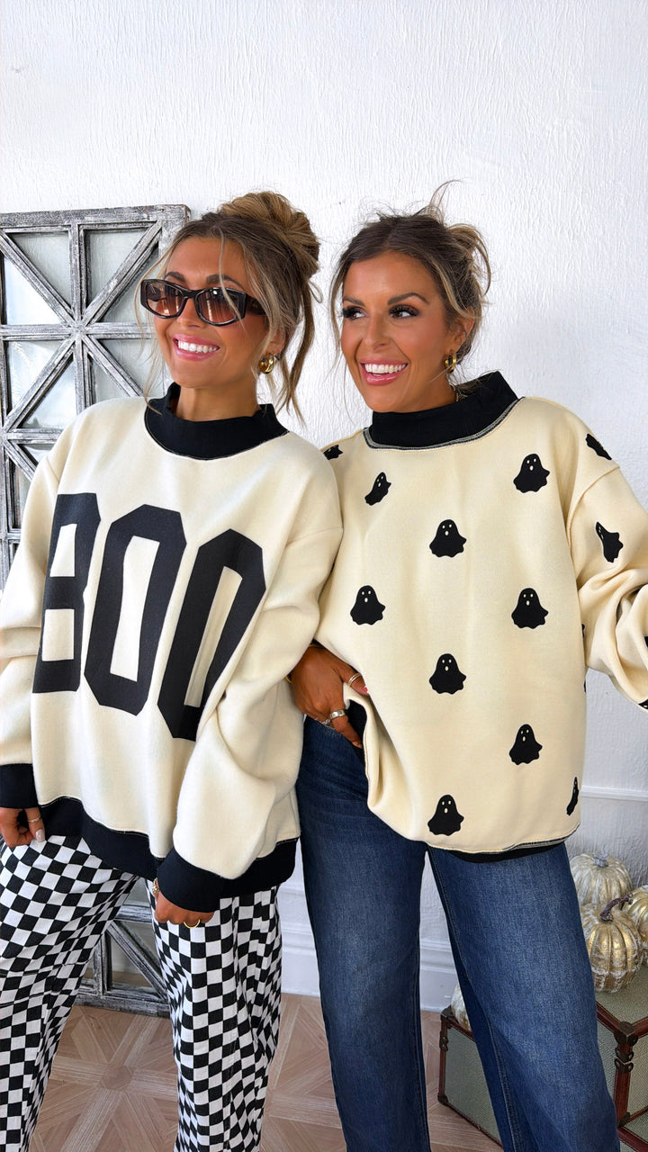 Reversible Boo Crewneck, Ivory/ Black