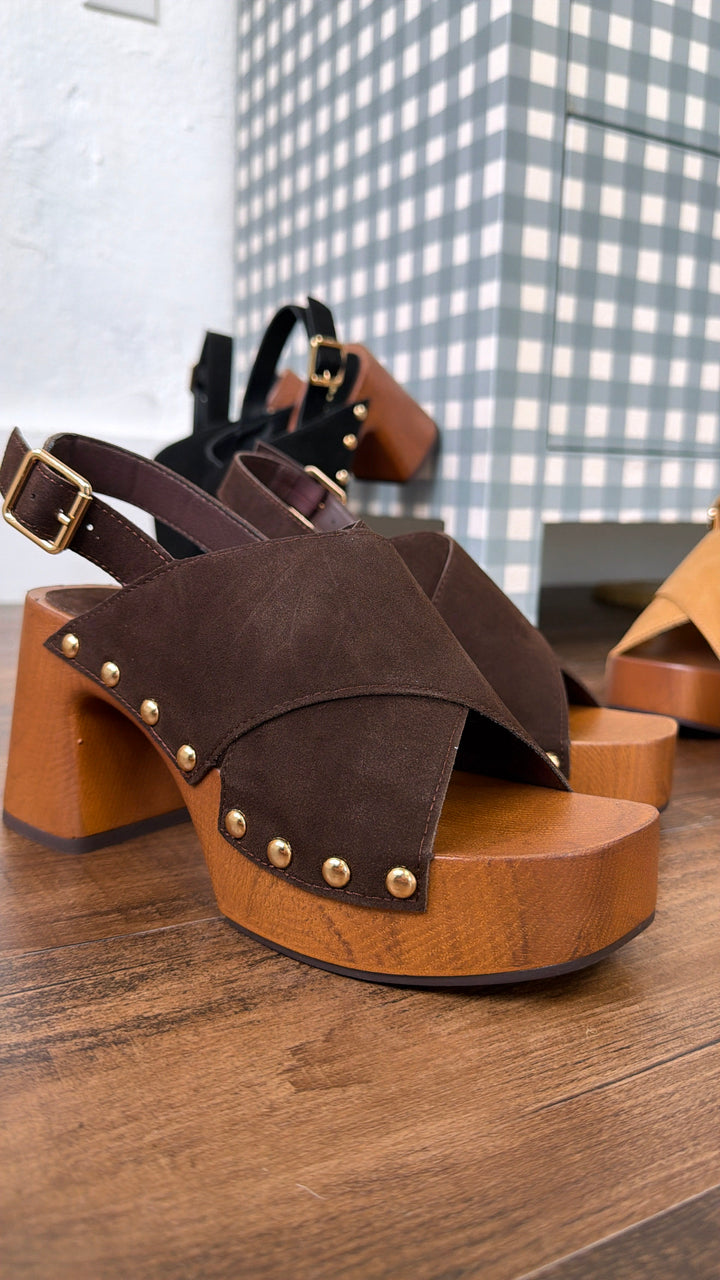 Suede Studded Heel, Chocolate