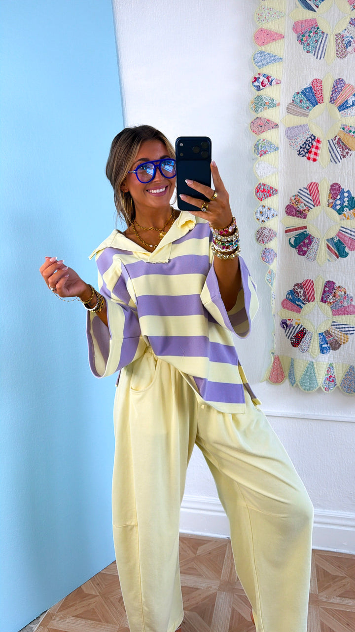 East Coast Rugby Stripe Top, Lemon/Lavender