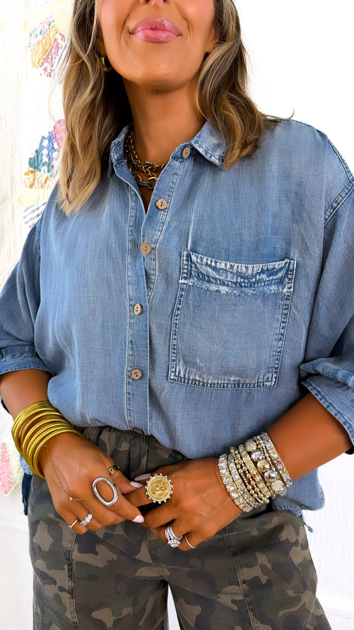Daisy Jane Denim Button Up, Lt Denim