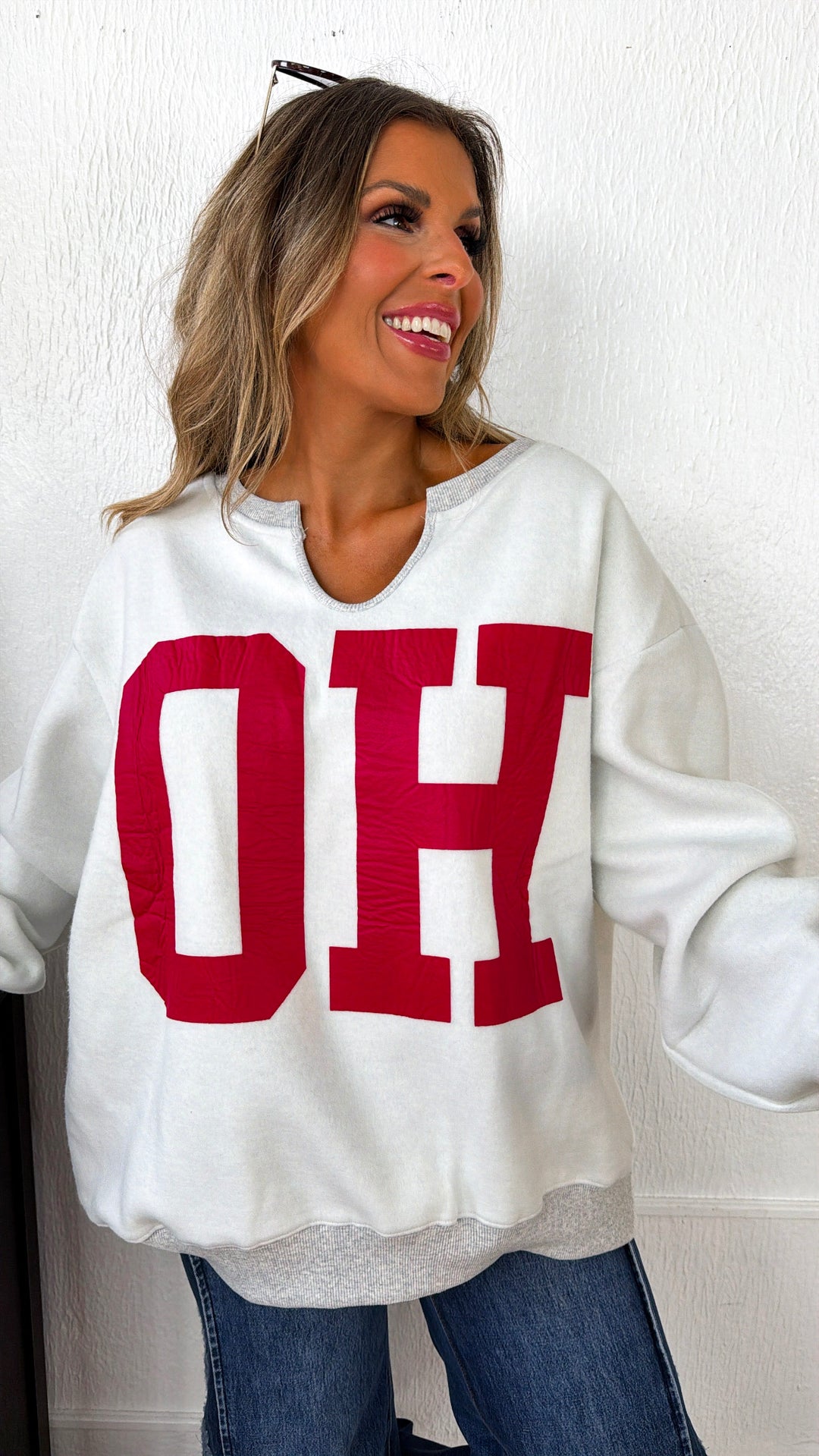Reversible Split Crewneck, Grey/Red