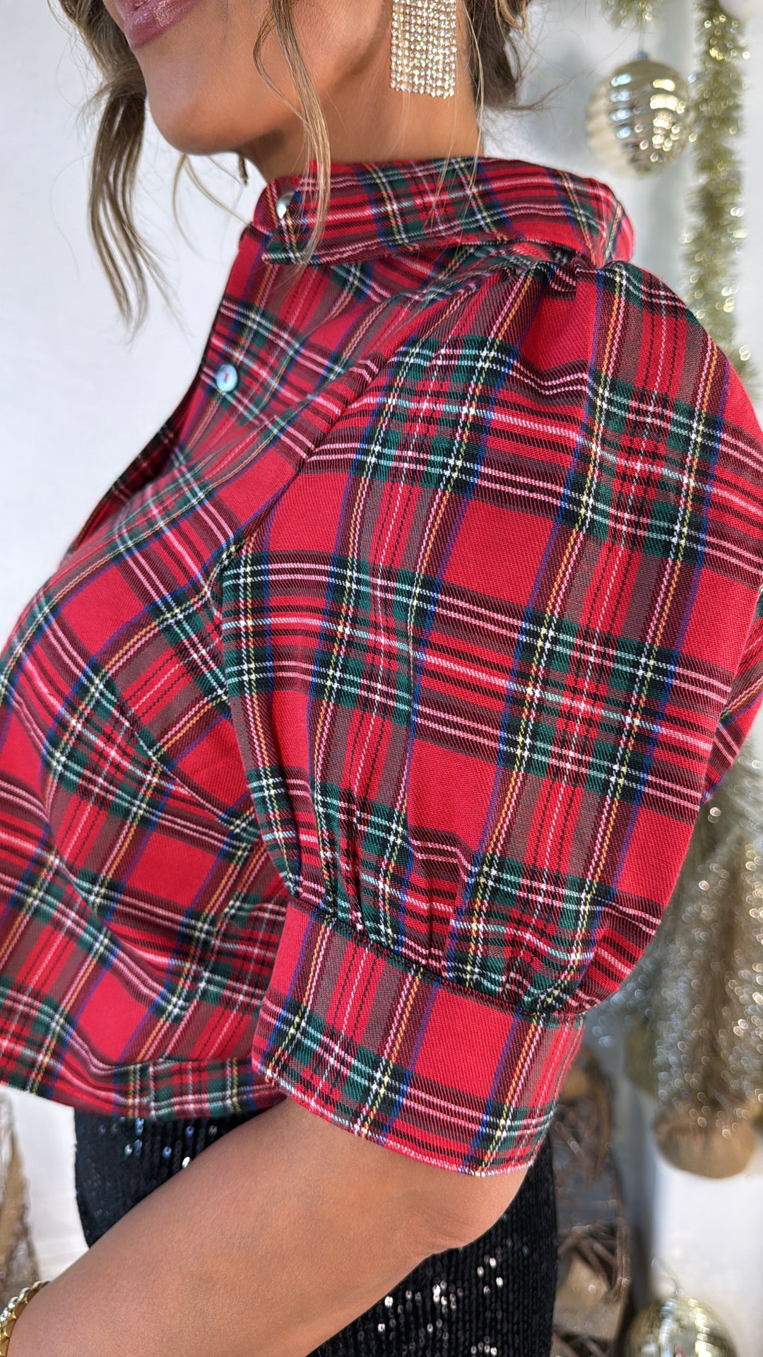 Mistletoe Plaid Top, Red