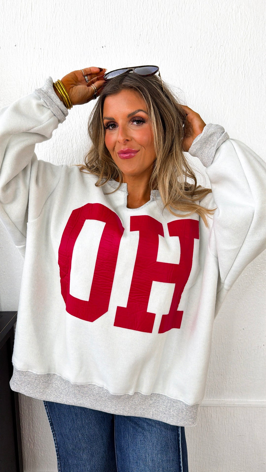 Reversible Split Crewneck, Grey/Red