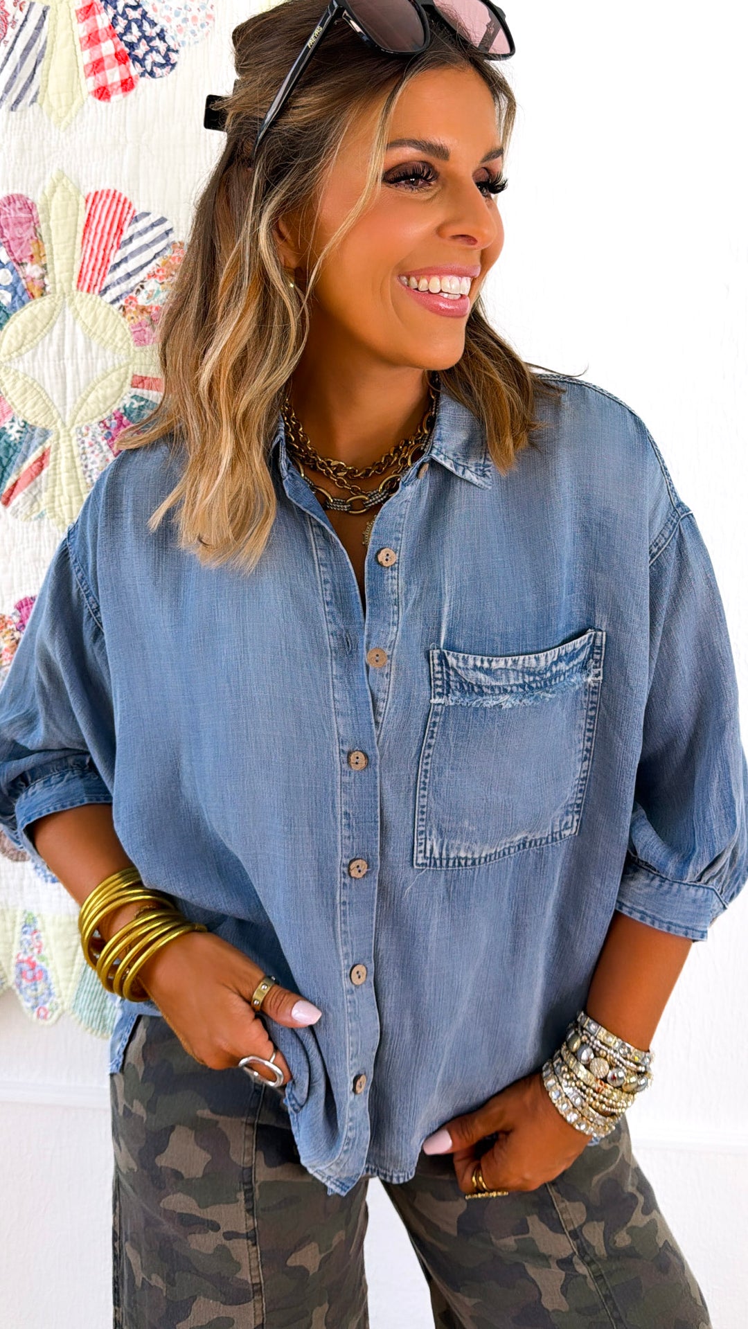 Daisy Jane Denim Button Up, Lt Denim