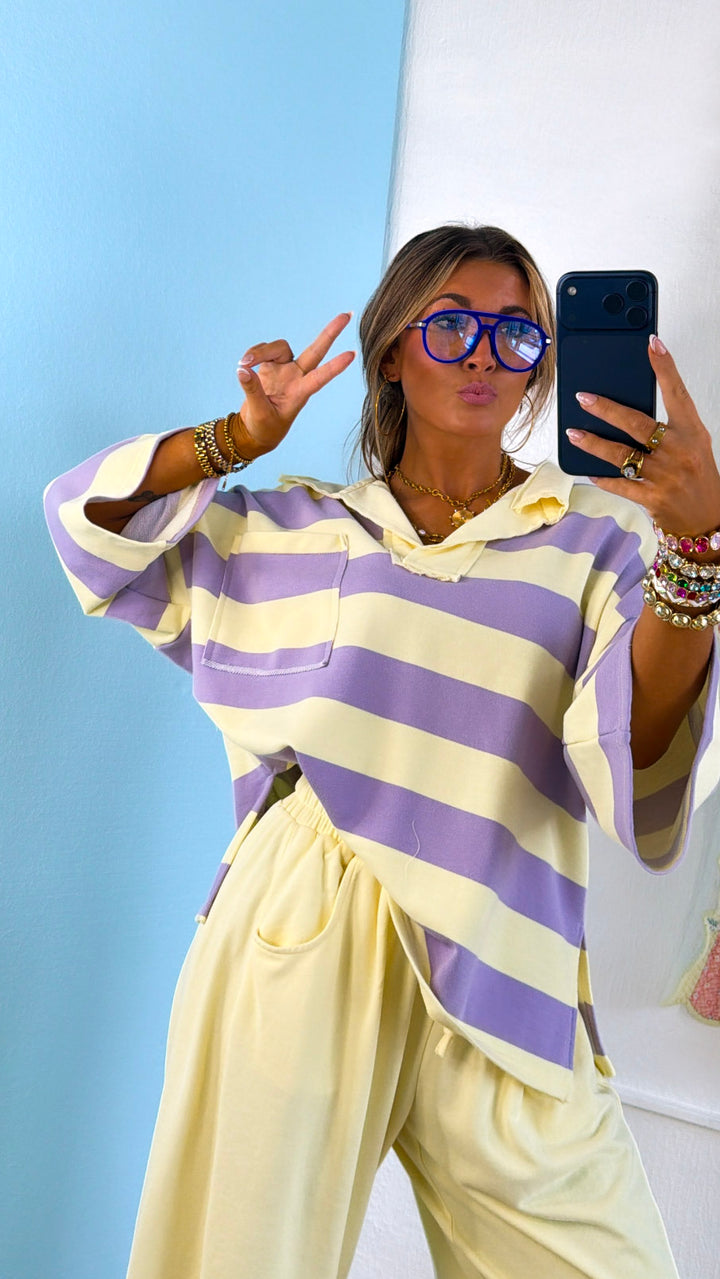 East Coast Rugby Stripe Top, Lemon/Lavender