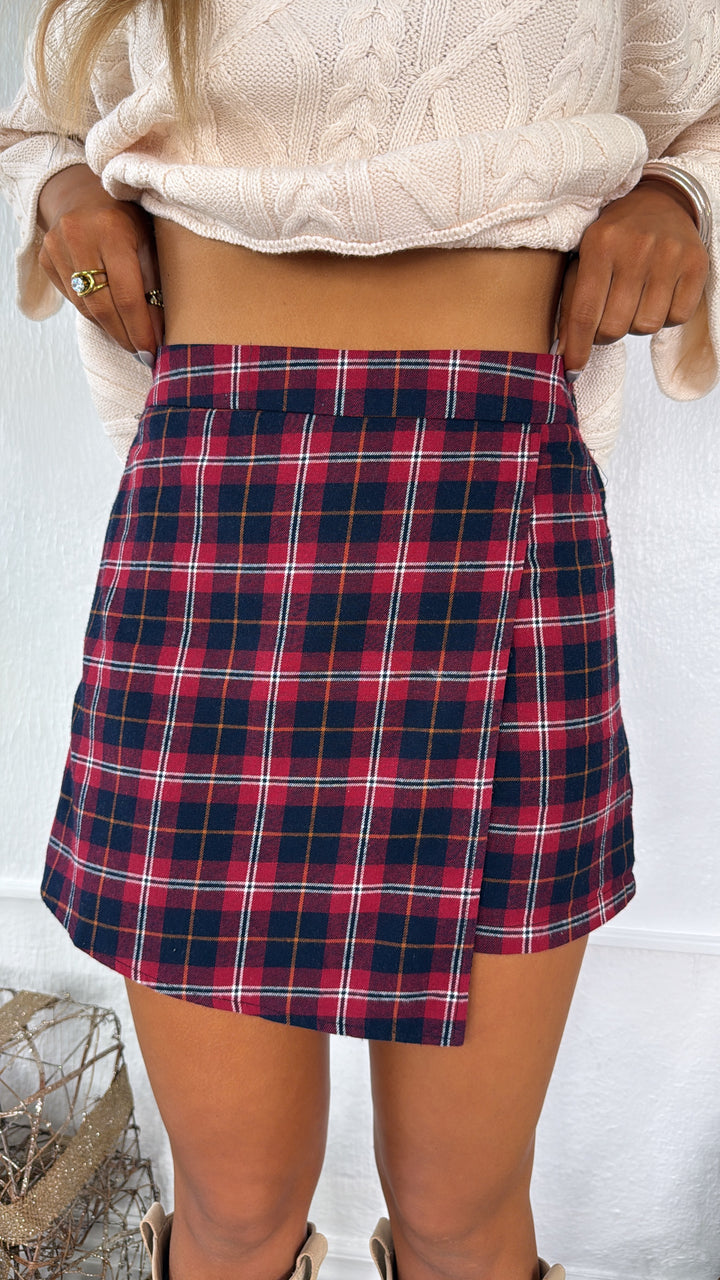 Winter Waltz Plaid Skort, Red/Navy