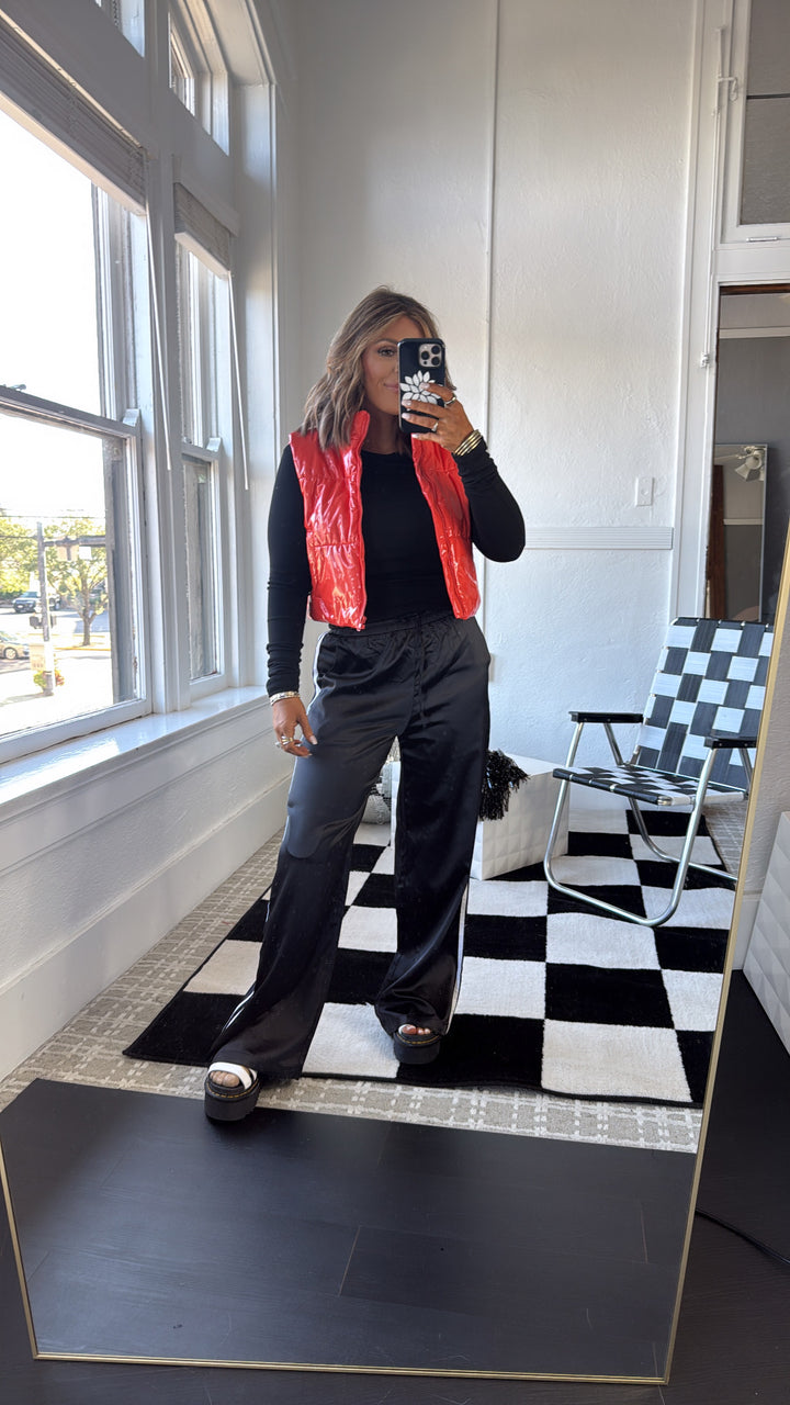 Call The Shots Cropped Puffer Vest, Orange