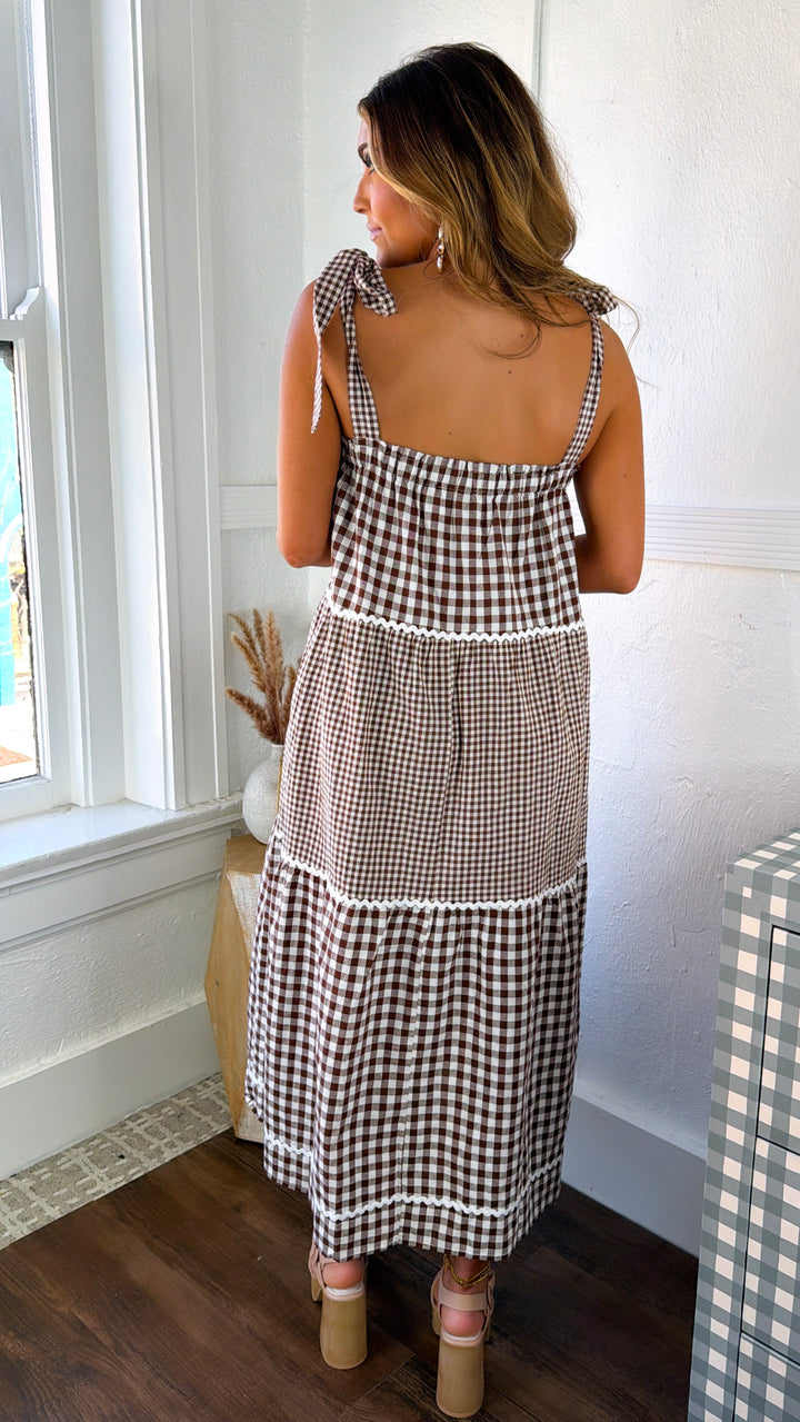 Vanilla Cold Brew Gingham Dress, Choco/ Cream
