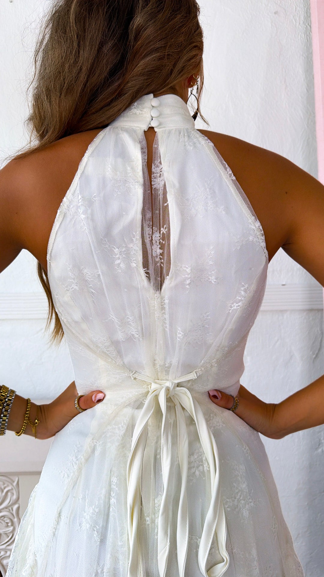Beauty Lace Ruffled Maxi Dress, Ivory