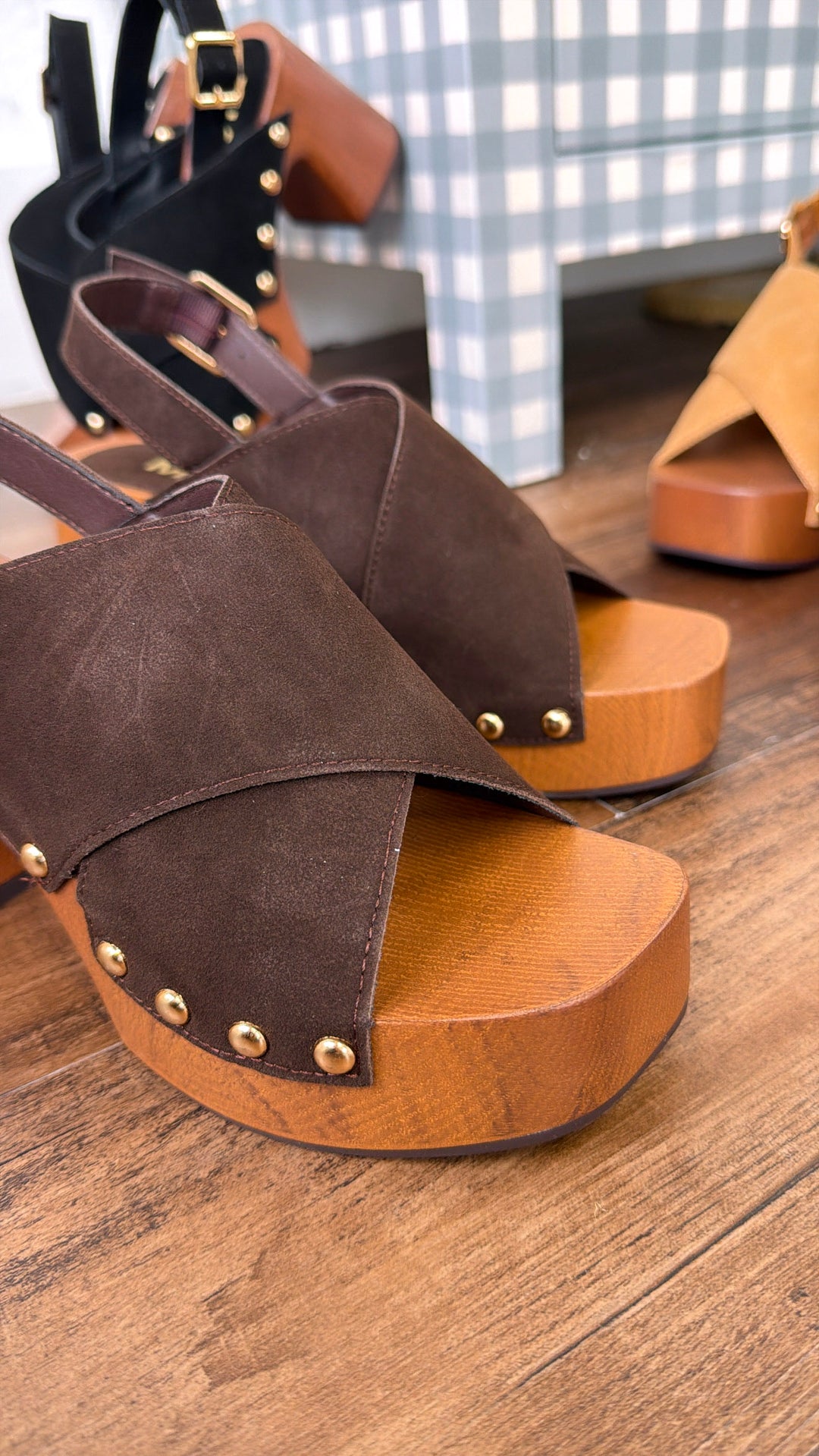 Suede Studded Heel, Chocolate