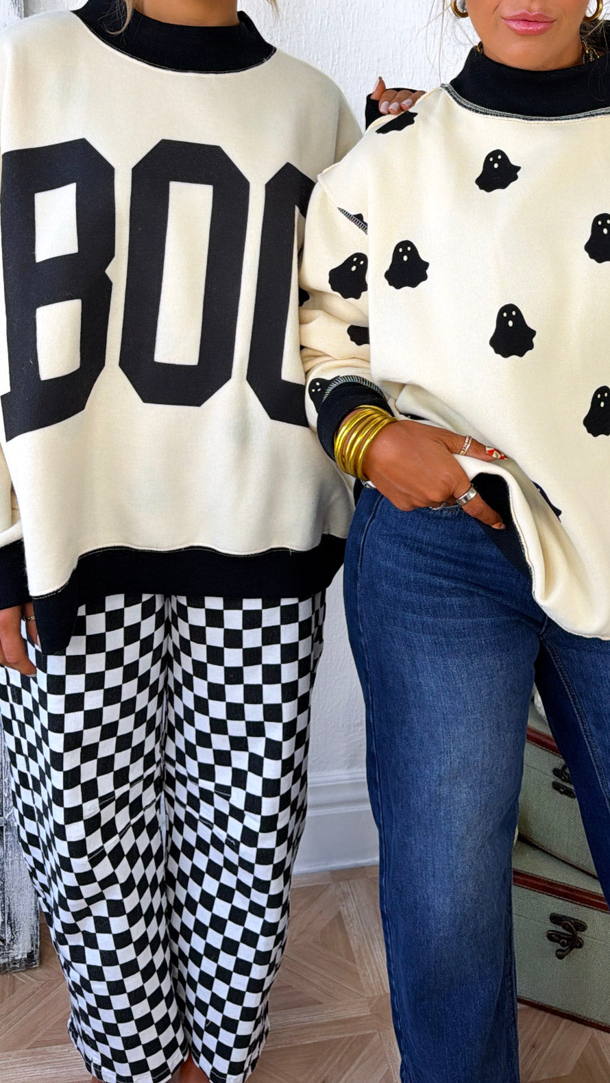 Reversible Boo Crewneck, Ivory/ Black