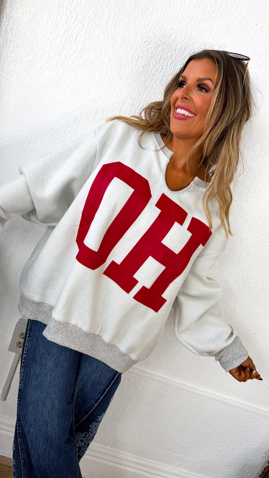 Reversible Split Crewneck, Grey/Red