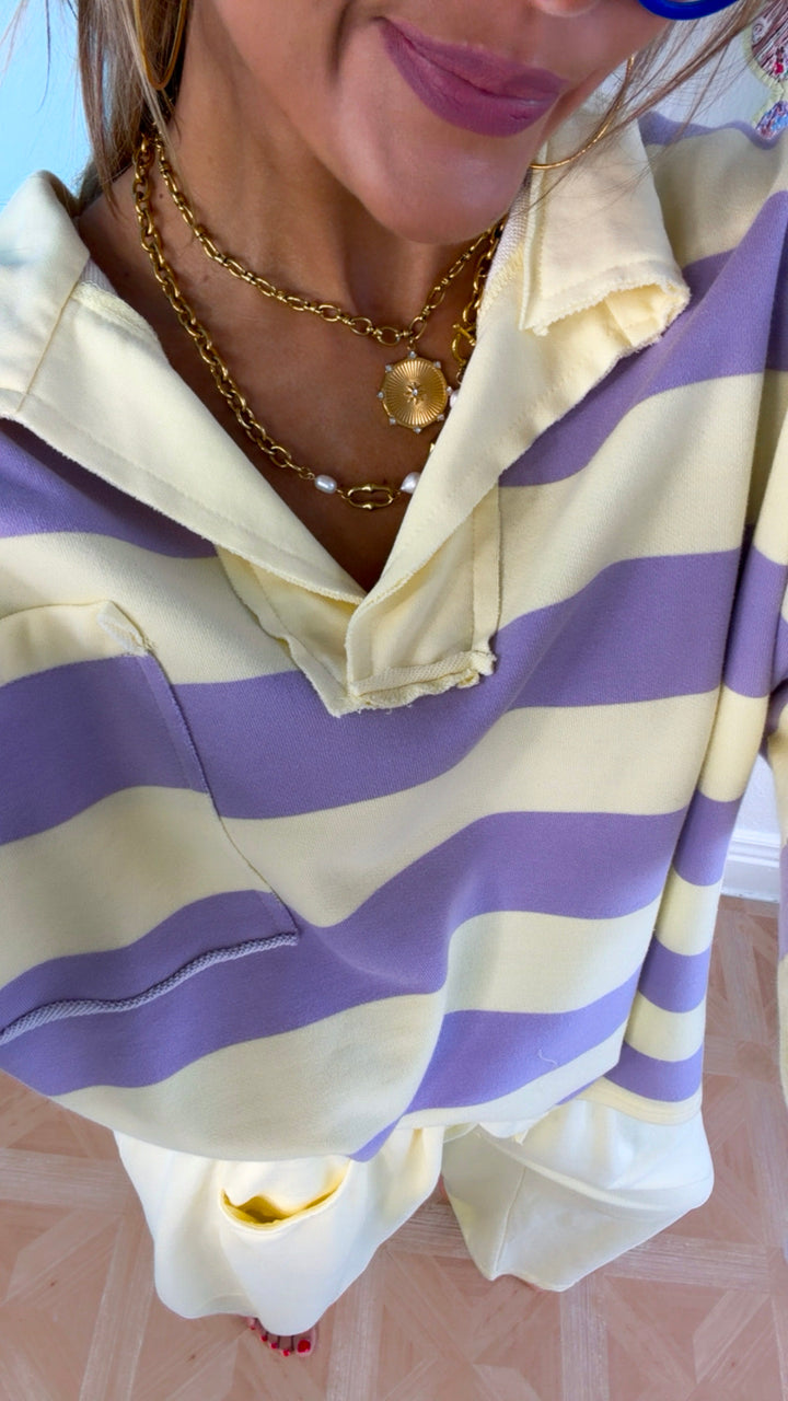 East Coast Rugby Stripe Top, Lemon/Lavender