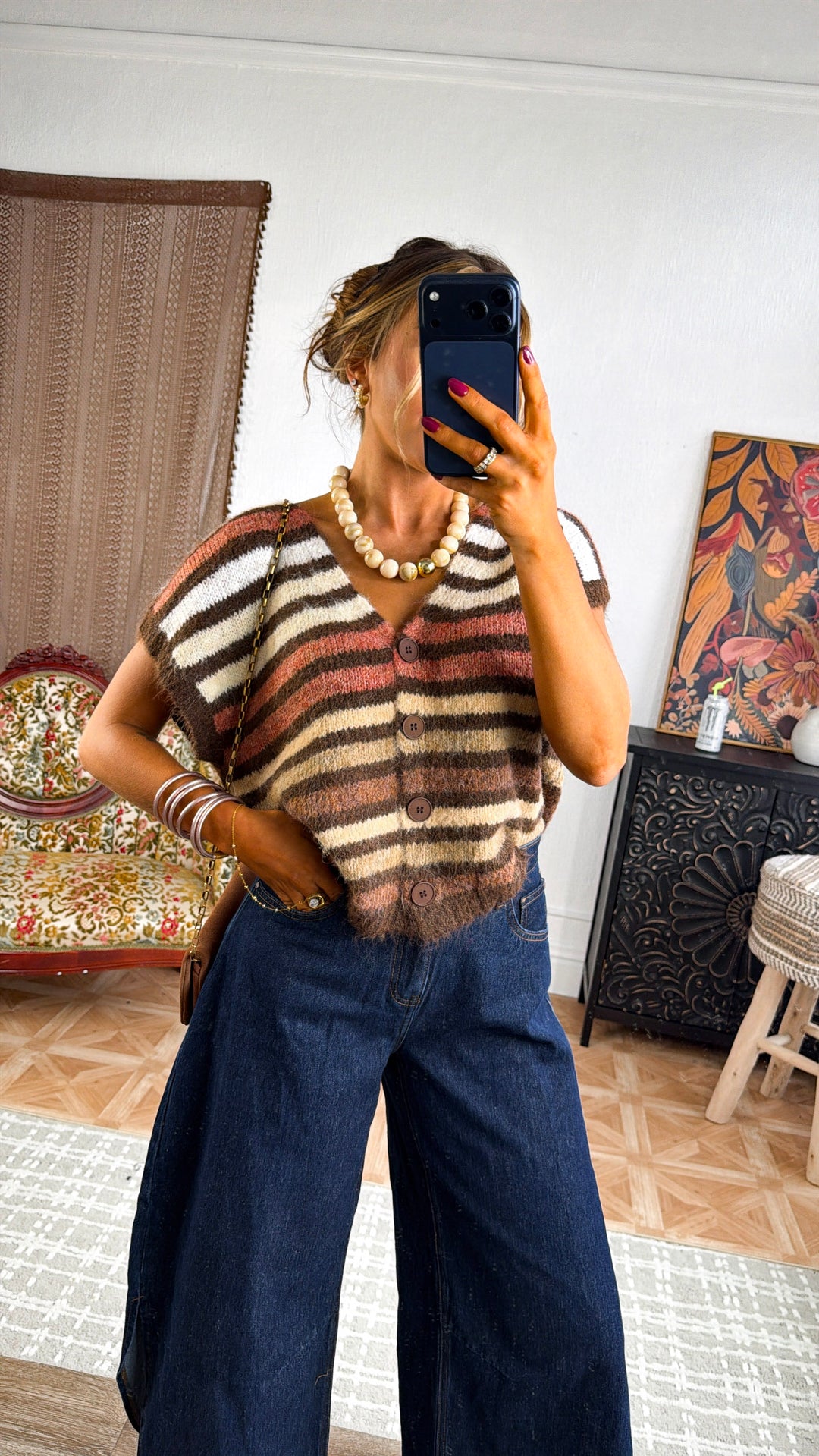 That's So 70's Sweater Vest, Mocha Striped