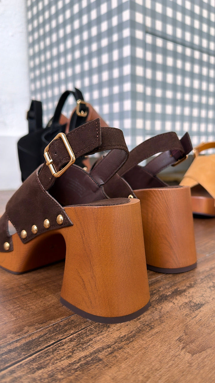 Suede Studded Heel, Chocolate