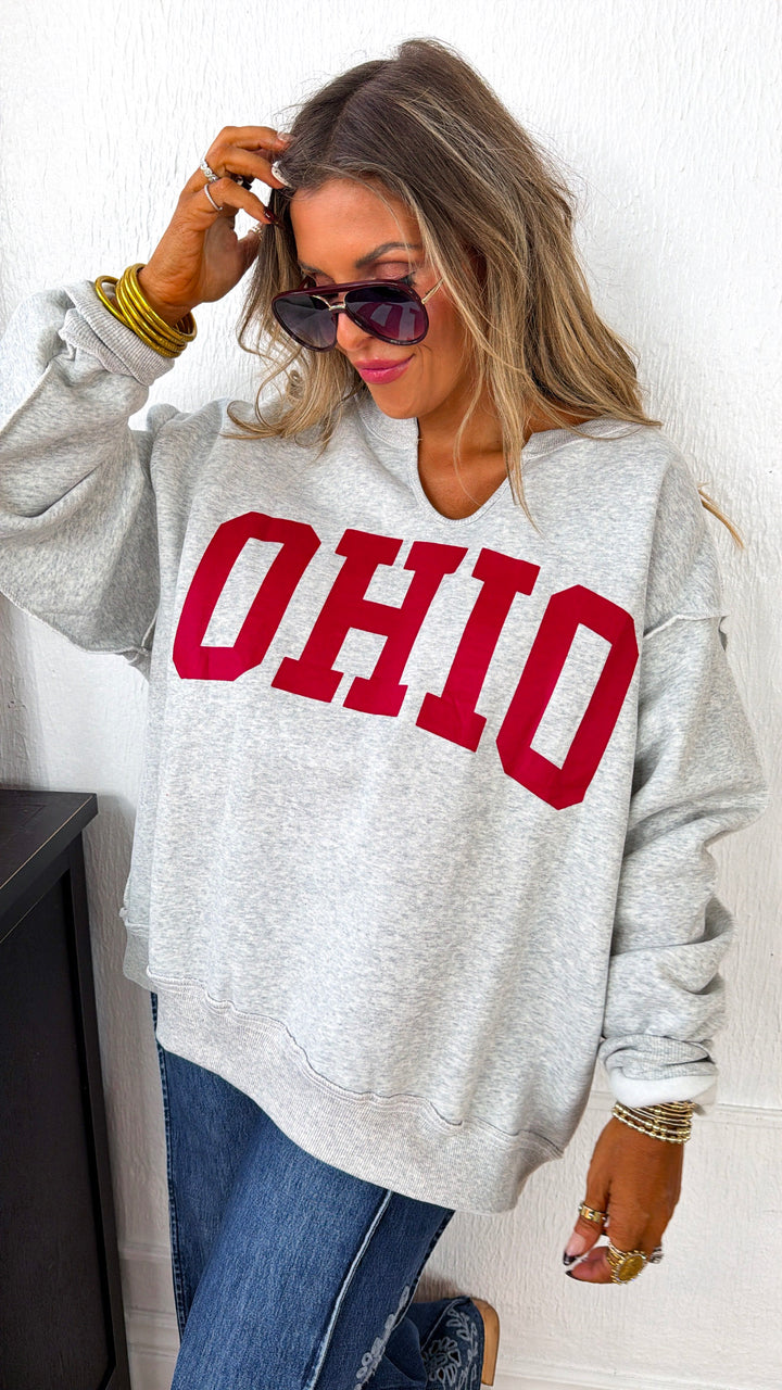 Reversible Split Crewneck, Grey/Red