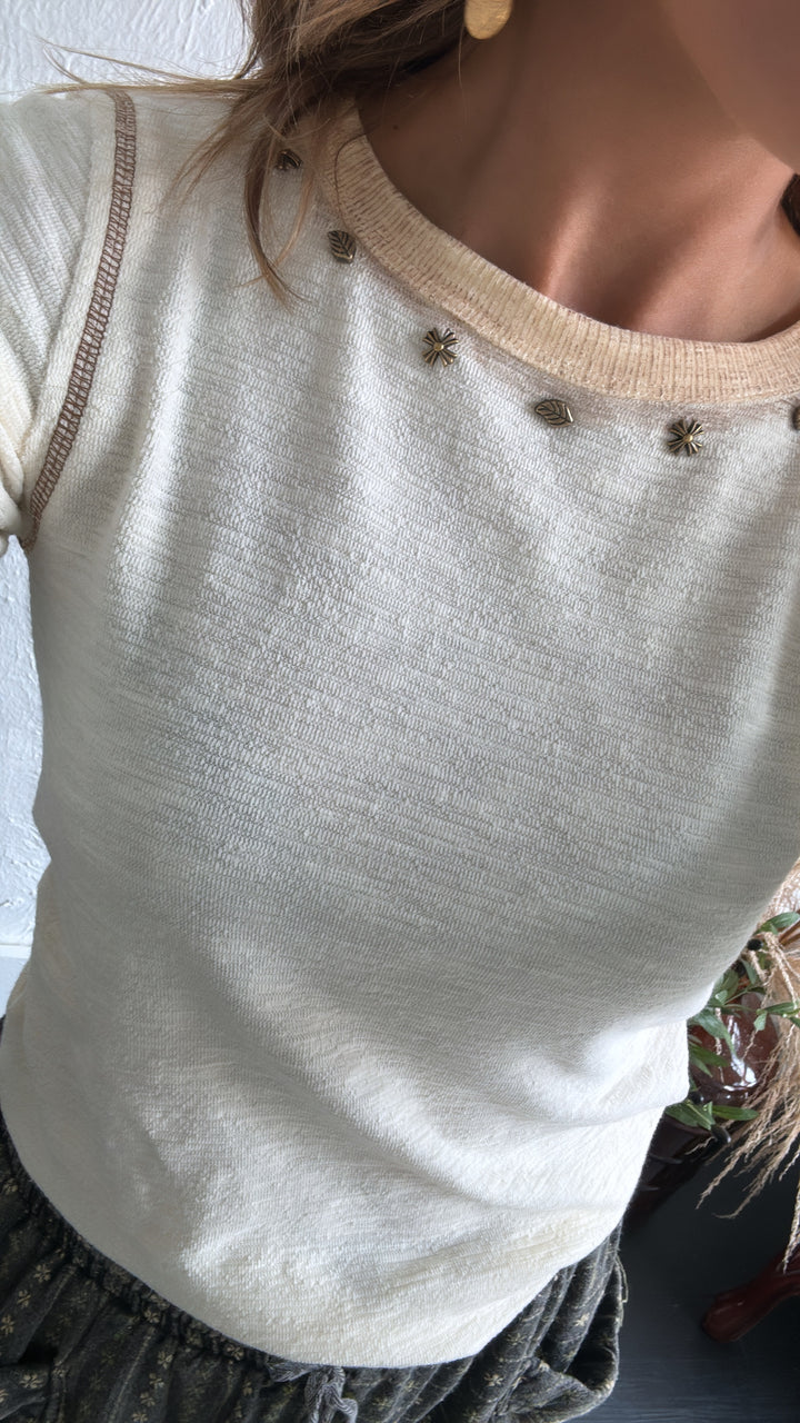 Studded Long Sleeve Basic, Cream