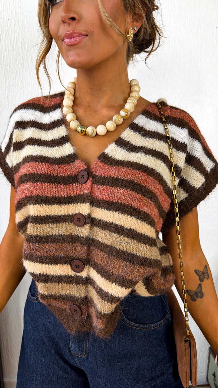 That's So 70's Sweater Vest, Mocha Striped
