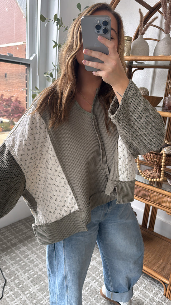 DOORBUSTER: POL Floral Sleeve Sweater, Olive