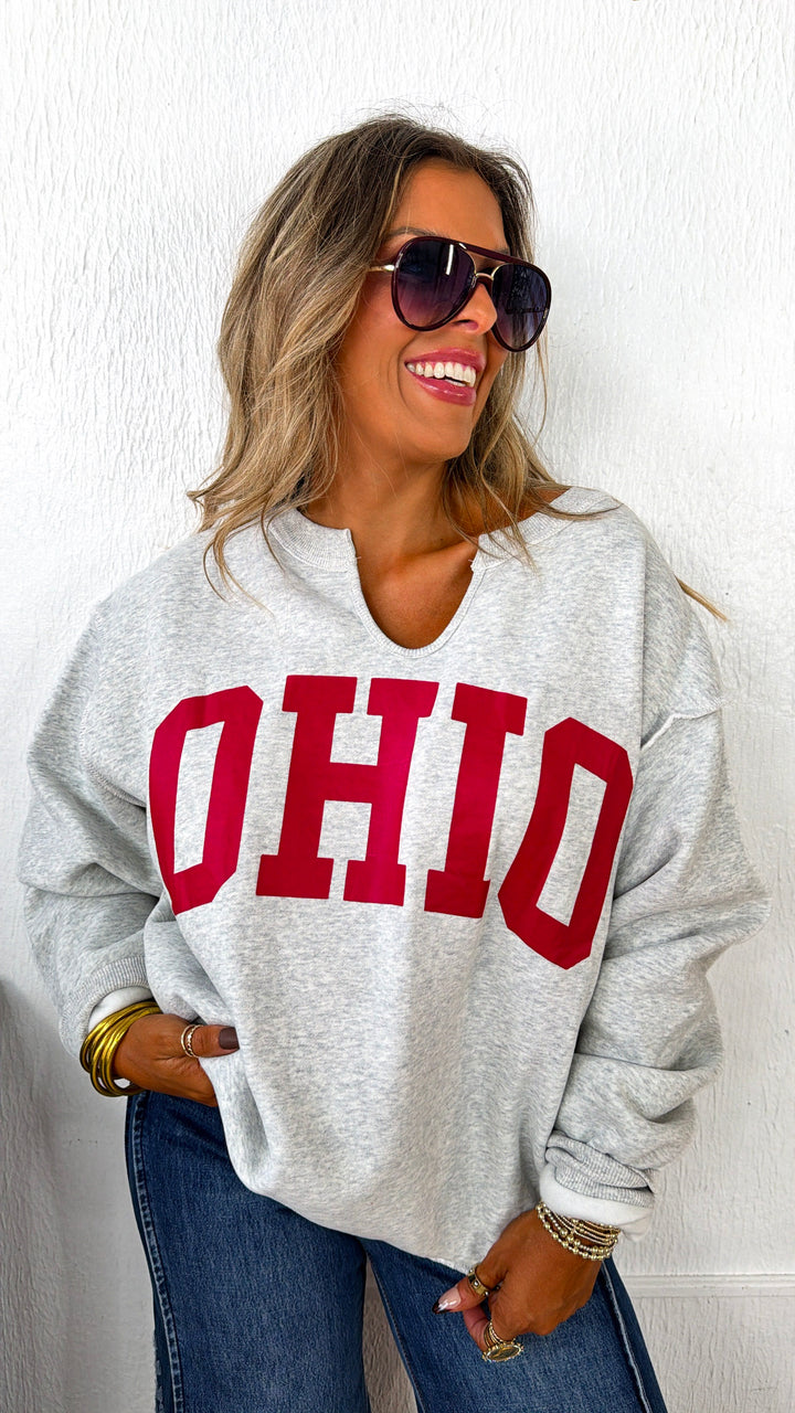Reversible Split Crewneck, Grey/Red