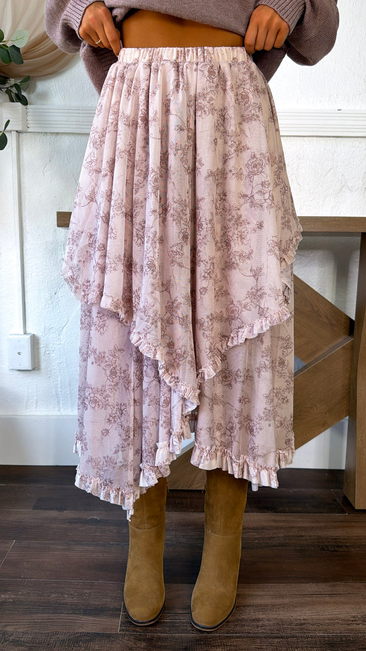 Hazel Bloom Maxi Skirt, Cream Multi