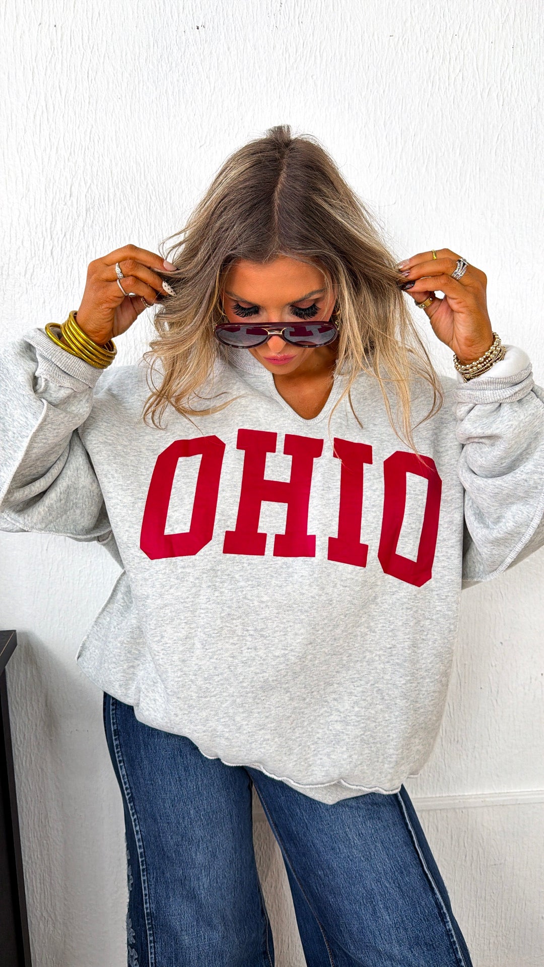 Reversible Split Crewneck, Grey/Red