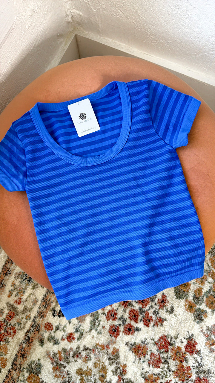 Striped Scoop Neck Top, Royal Blue