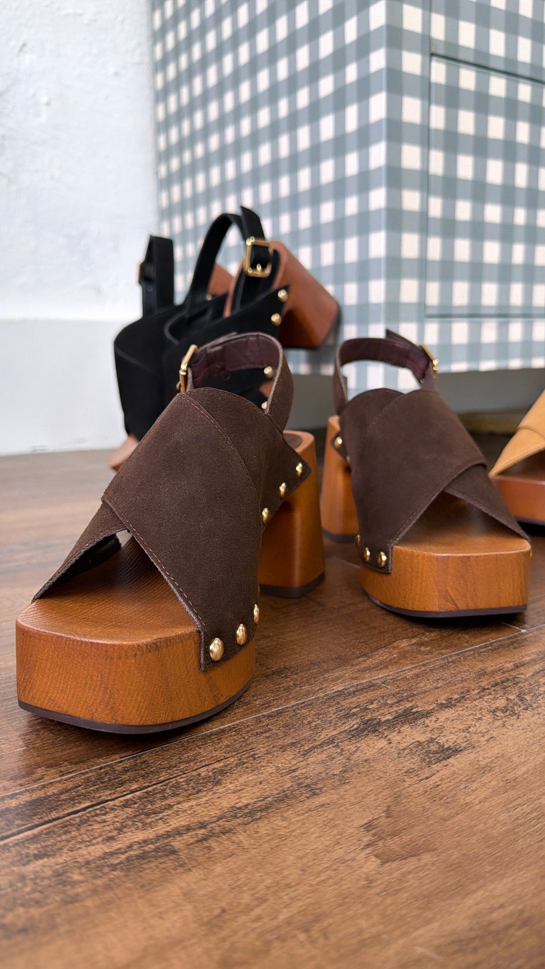 Suede Studded Heel, Chocolate