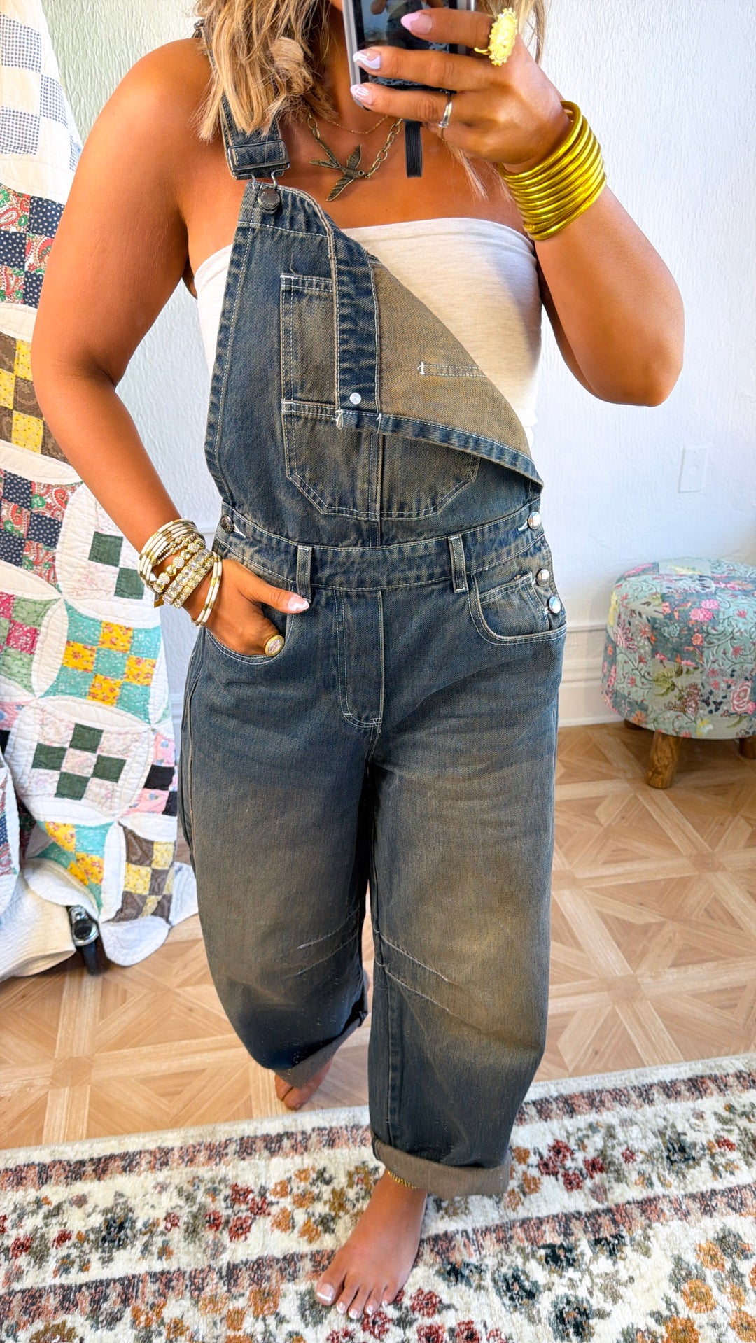 Honey Dune Barrel Overalls, Grey Denim