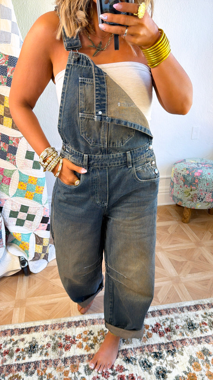 Honey Dune Barrel Overalls, Grey Denim