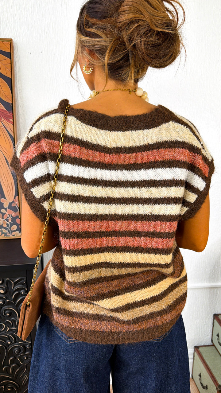 That's So 70's Sweater Vest, Mocha Striped