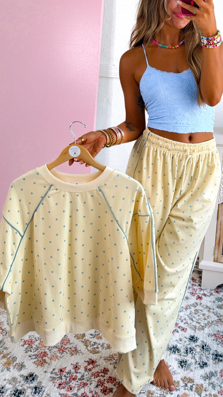 Mini Dot Sweatpants, Butter Yellow/ Lt.Blue