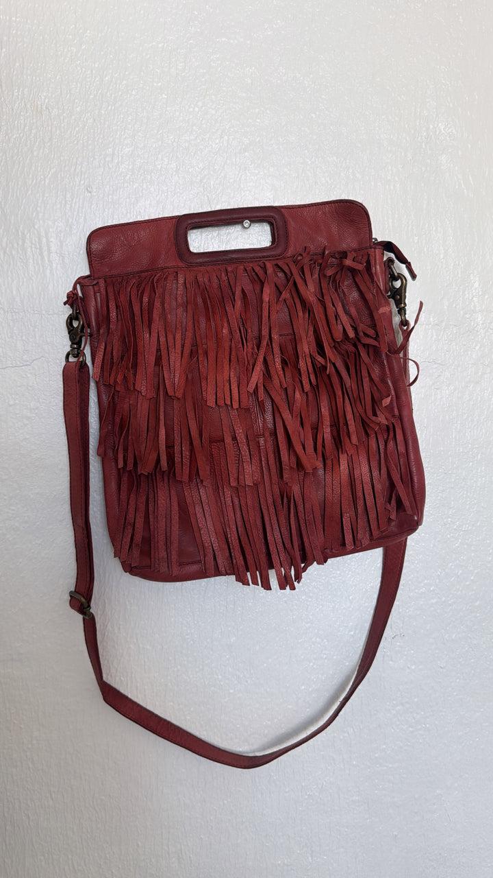 Bristol Layered Fringe Tote, Burgundy